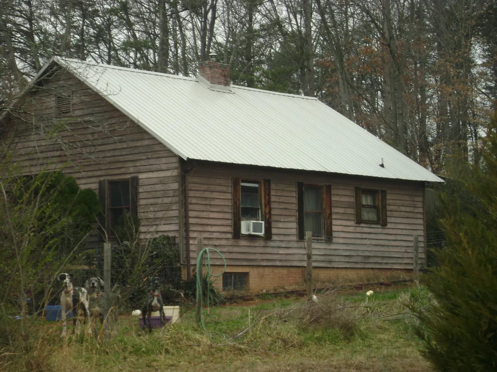 White metal roof on an old wood sided farmhouse, from a Metal Roof Installation job in Palatine
